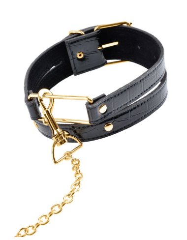 Ошейник Fetish Fantasy Gold Collar Leash с поводком черный с золотом — Твой Каприз