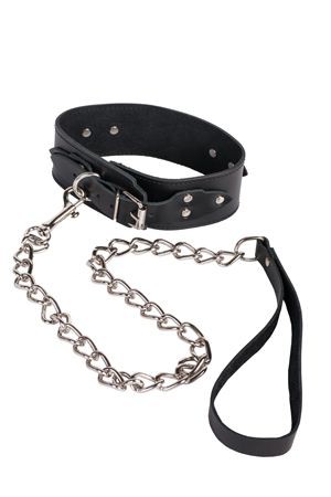 Ошейник Leather Collar кожаный с  металлической цепью фото 1 — Твой Каприз