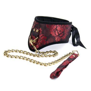 Широкий ошейник с красным кружевом и поводком — Твой Каприз