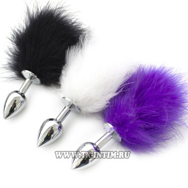 Металлическая анальная пробка с заячьим хвостиком — Твой Каприз