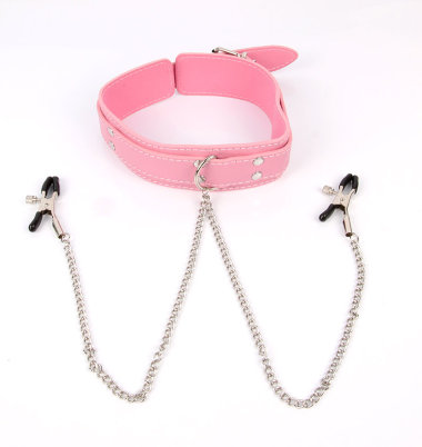 БДСМ ошейник с сосковыми зажимами на цепочках — Твой Каприз