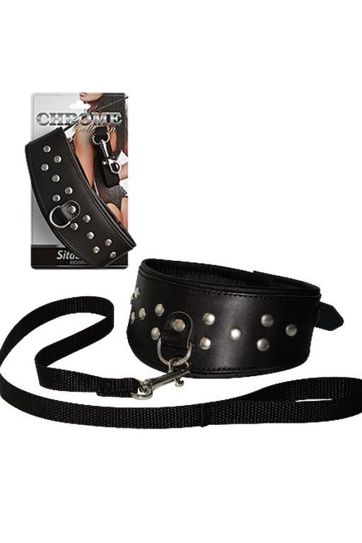 Кожаный ошейник с шлейкой Sitabella Chrome Collection фото 1 — Твой Каприз