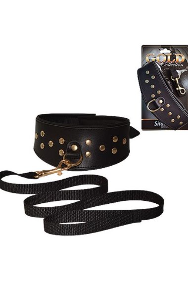 Кожаный ошейник с шлейкой Sitabella Gold Collection — Твой Каприз