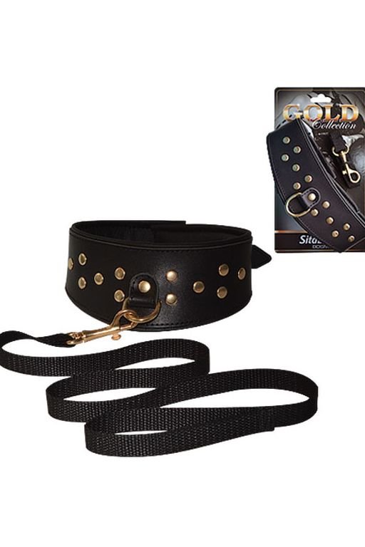 Кожаный ошейник с шлейкой Sitabella Gold Collection фото 1 — Твой Каприз