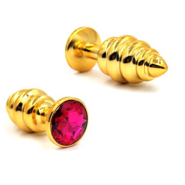Рельефная анальная пробка со стразом золотая — Твой Каприз