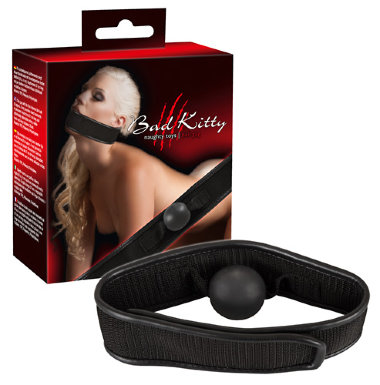 Чёрный кляп-шар Bad Kitty на широком ремне — Твой Каприз