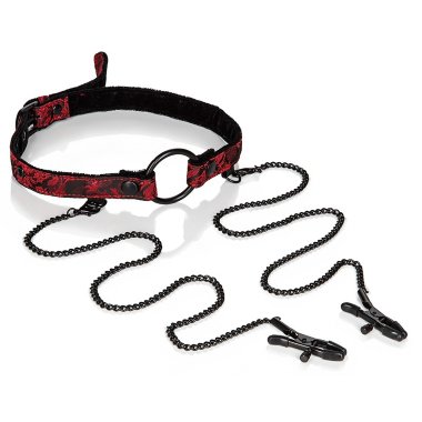 Кляп-рамка Scandal Open Mouth Gag with Clamps с зажимами на соски черный с красным — Твой Каприз