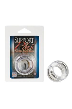 Двойное эрекционное кольцо Double Stack Ring с металлическими вставками прозрачное — Твой Каприз