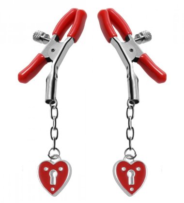 Зажимы на соски с подвесками-замок сердечко Master Series Captive Heart Padlock Nipple Clamps — Твой Каприз