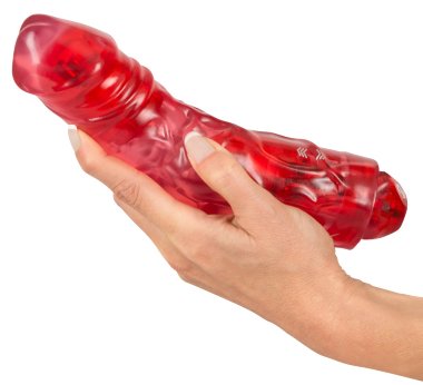 Вибромассажер прозрачный красный с двумя моторами XL Rechargeable Big — Твой Каприз