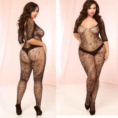 Кэтсьюит большого размера open-crotch с необычным цветочным орнаментом — Твой Каприз