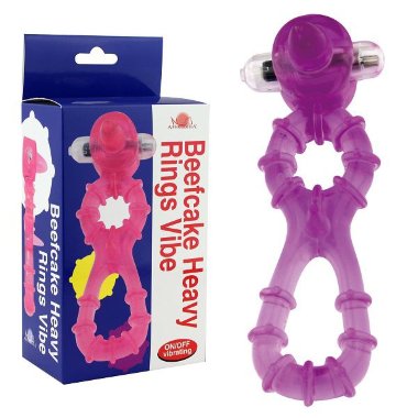 Фиолетовое эрекционное виброкольцо с подхватом для мошонки Beefcake Heavy Rings Vibe — Твой Каприз