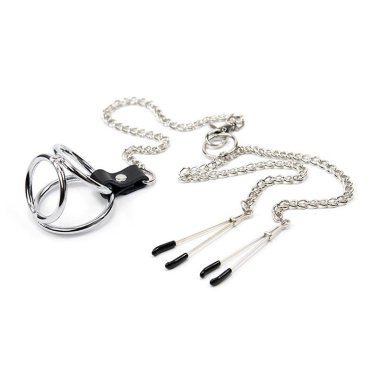 Металлическое кольцо на пенис с зажимами для сосков — Твой Каприз