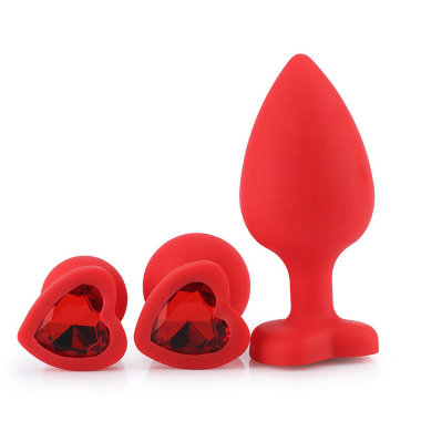 Красная анальная втулка с кристаллом в форме сердца — Твой Каприз