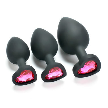 Черная анальная втулка с кристаллом в форме сердца — Твой Каприз