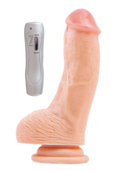 Реалистичный вибратор с мошонкой и присоской на пульте управления — Твой Каприз