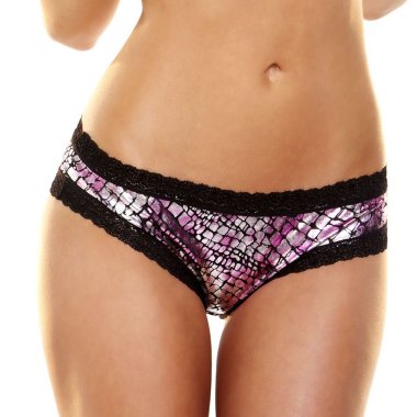 Женские блестящие серебристо-розовые трусики HUSTLER с кружевом — Твой Каприз