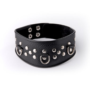Кожаный широкий ошейник с D кольцами — Твой Каприз