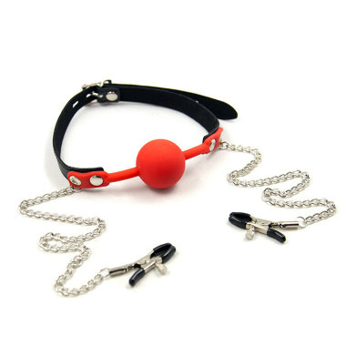 Силиконовый кляп шар с сосковыми зажимами — Твой Каприз