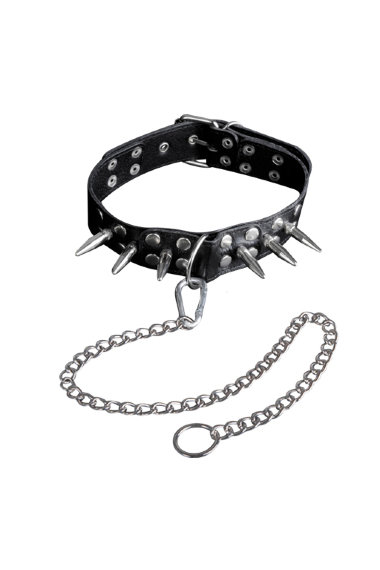 БДСМ ошейник из натуральной кожи с длинными шипами — Твой Каприз