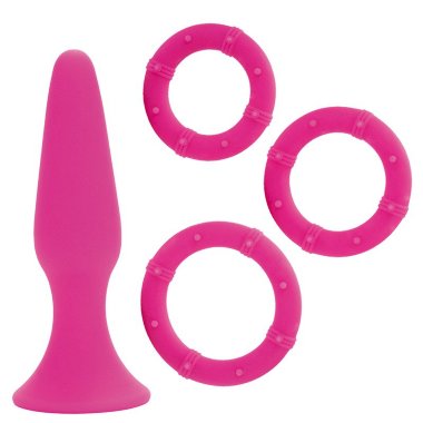 Анальный набор POSH: анальная пробка на присоске и три эрекционных кольца, из силикона розовый — Твой Каприз