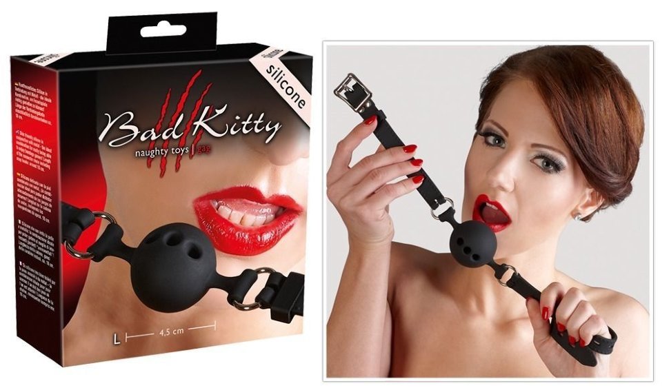 Силиконовый кляп-шар Bad Kitty чёрного цвета фото 1 — Твой Каприз
