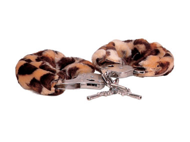 Металлические наручники с леопардовым мехом — Твой Каприз