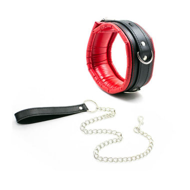 Человеческий ошейник черно красный с поводком — Твой Каприз