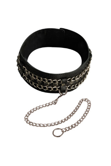Кожаный бдсм ошейник с цепочкой поводком SITABELLA — Твой Каприз