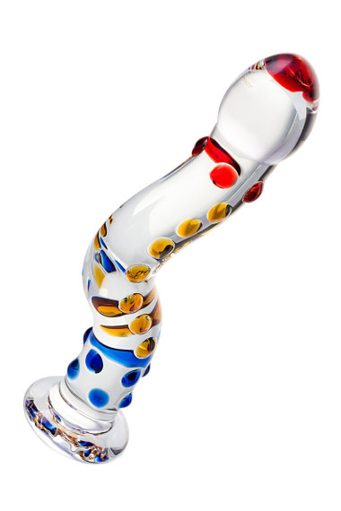 Изогнутый стеклянный фаллос с объемными точками — Твой Каприз