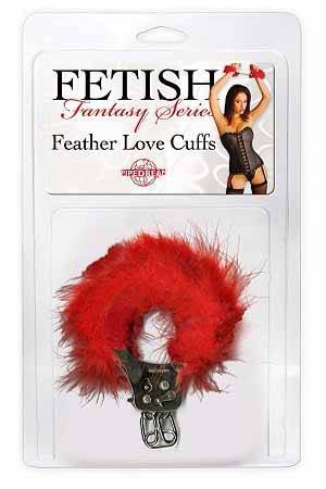 Наручники металлические Feather Love Cuffs с пухом красные фото 1 — Твой Каприз
