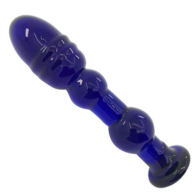 Анальный стимулятор с ребрышками из синего стекла — Твой Каприз
