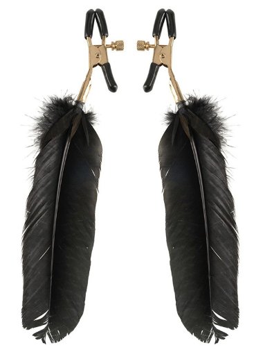 Зажимы для сосков Feather Nipple Clamps с перьями черные с золотом — Твой Каприз