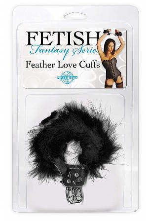 Наручники металлические Feather Love Cuffs с пухом черные — Твой Каприз