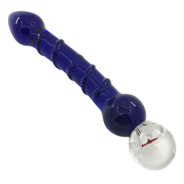 Стимулятор для секса из синего стекла с цветком ручной работы — Твой Каприз