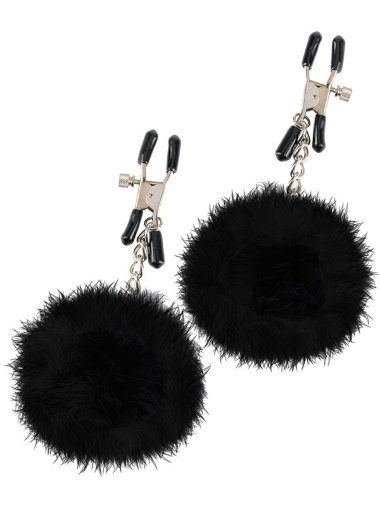 Зажимы на соски POM POM NIPPLE CLAMPS с пухом черные — Твой Каприз