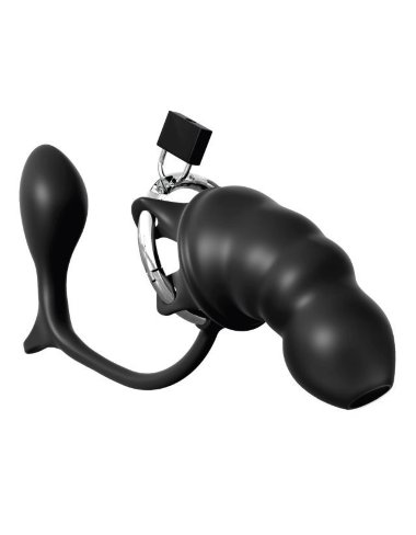 Мужской пояс верности на замочке с анальным плагом Ass-Gasm Cock Blocker — Твой Каприз
