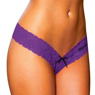 Кружевные трусики-тонг фиолетового цвета — Твой Каприз