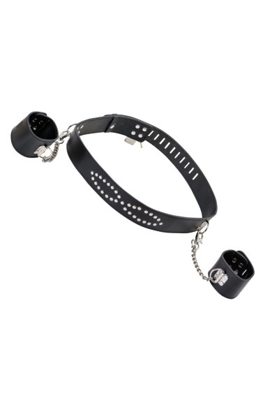 Чёрны кожаный бондажный комплект для фиксации рук к поясу — Твой Каприз