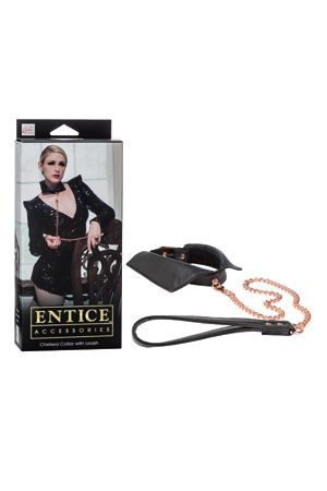 Ошейник-воротничок Entice Chelsea Collar with Leash с поводком-цепью черный — Твой Каприз