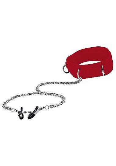 Воротник с зажимами для сосков Velcro Collar Red OUCH — Твой Каприз