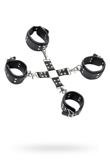 Чёрный кожаный бондажный комплект — Твой Каприз