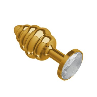 Золотистая анальная втулка маленького размера Gold Spiral с кристаллом — Твой Каприз