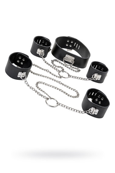 Чёрный кожаный комплект с цепочками для бондажа — Твой Каприз
