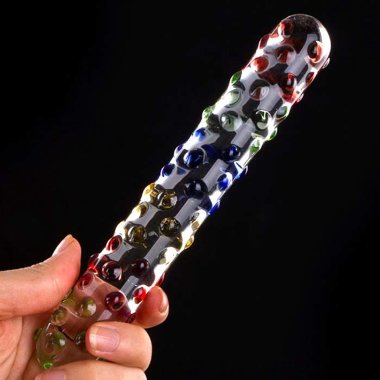 Стеклянный двусторонний фаллоимитатор с шишечками — Твой Каприз