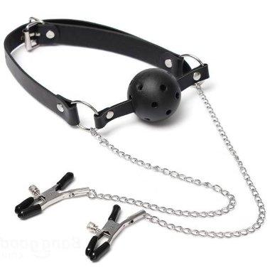 Кляп шар с прищепками на соски — Твой Каприз