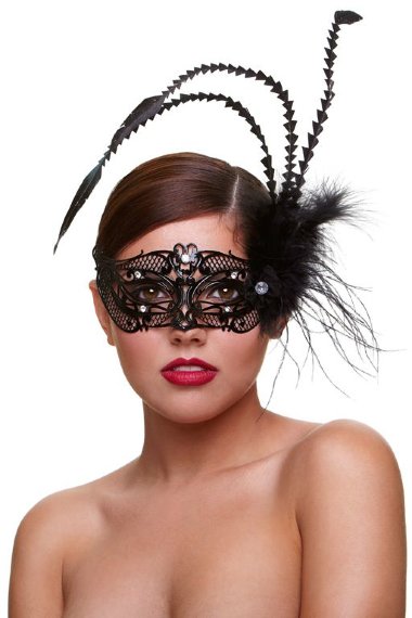 Маска со стразами и с пухом Masq Fantasia черная — Твой Каприз