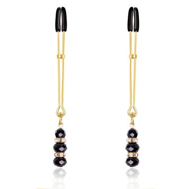 Золотистые зажимы для гениталий с украшением в виде бусинок — Твой Каприз