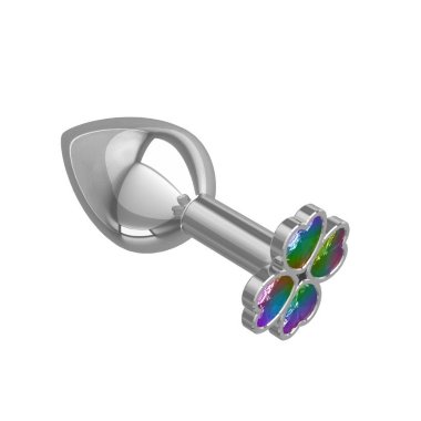 Анальная втулка Silver клевер с разноцветными кристаллами DD — Твой Каприз