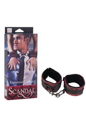 Наручники Scandal Universal Cuffs атласные с цепью черно-красные — Твой Каприз